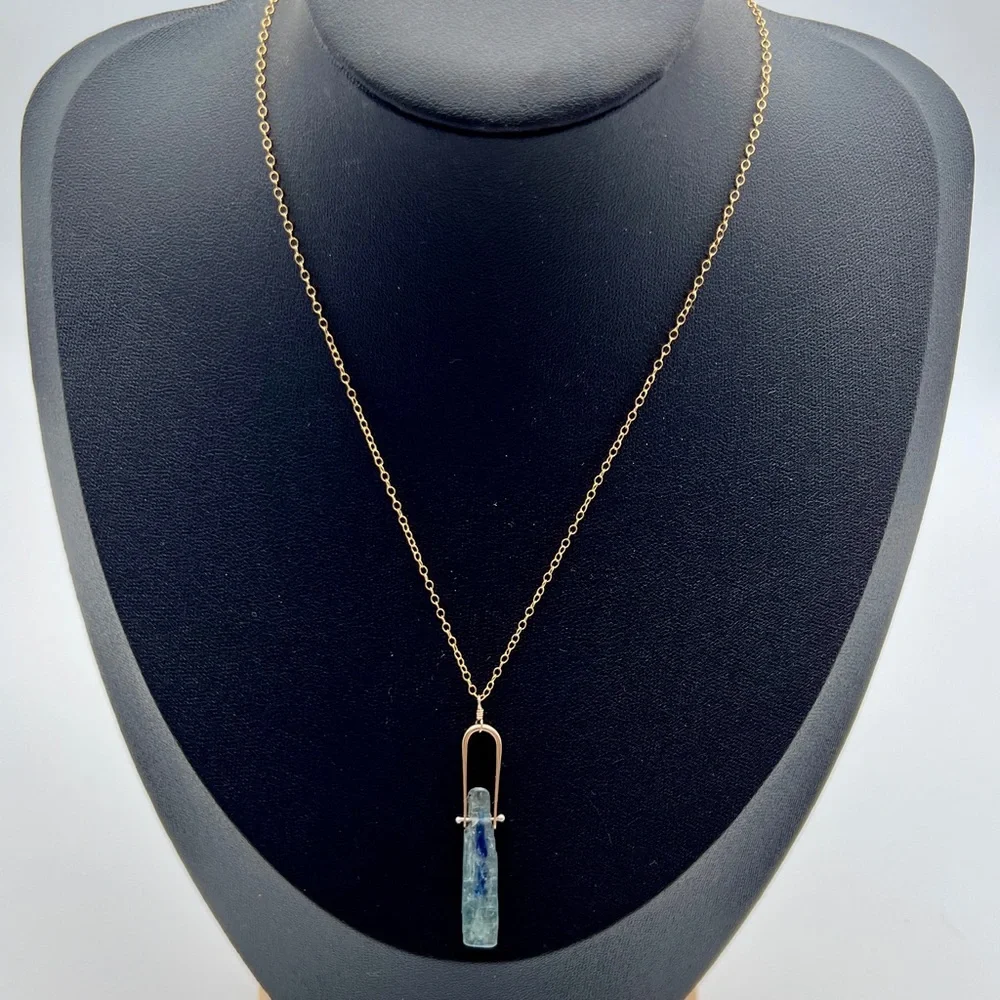 Kyanite Stone Pendant 16” Gold Necklace - Picture 2 of 7